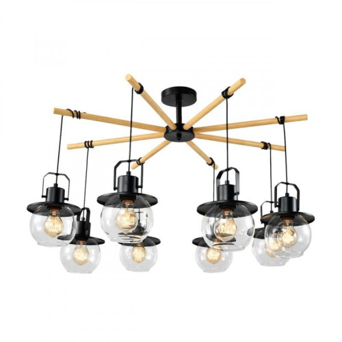 Потолочная люстра IMEX Freedom MD.23044-8-S-BK+WOOD Потолочная люстра IMEX Freedom MD.23044-8-S-BK+WOOD