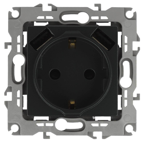 Розетка ЭРА Intro Solo Schuko P+E 16A 250V со шторками 2хUSB антрацит 12-4109-05 Б0047844 Розетка ЭРА Intro Solo Schuko P+E 16A 250V со шторками 2хUSB антрацит 12-4109-05 Б0047844