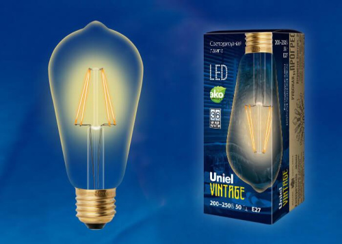 Лампа светодиодная филаментная (UL-00002360) Uniel E27 5W 2250K прозрачная LED-ST64-5W/GOLDEN/E27 GLV22GO Лампа светодиодная филаментная (UL-00002360) Uniel E27 5W 2250K прозрачная LED-ST64-5W/GOLDEN/E27 GLV22GO