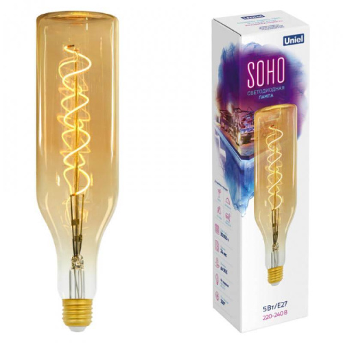 Лампа светодиодная филаментная (UL-00005915) Uniel E27 5W 2250K золотая LED-SF20-5W/Soho/E27/CW Golden GLS77GO Лампа светодиодная филаментная (UL-00005915) Uniel E27 5W 2250K золотая LED-SF20-5W/Soho/E27/CW Golden GLS77GO
