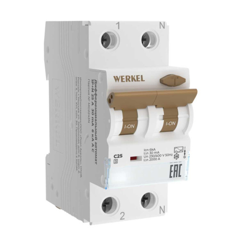 Дифференциальный автомат Werkel 1P+N 25A 30mА 6kА АC W922P256 4690389193248 Дифференциальный автомат Werkel 1P+N 25A 30mА 6kА АC W922P256 4690389193248
