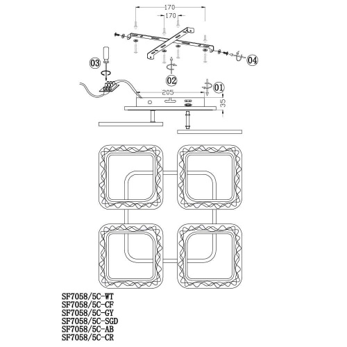 Потолочная люстра Seven Fires Limena SF7058/5C-GY-BL Потолочная люстра Seven Fires Limena SF7058/5C-GY-BL
