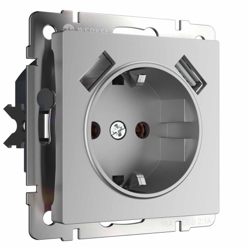 Розетка Werkel с заземлением, шторками и USBх2 серебряная W1171506 4690389156458 Розетка Werkel с заземлением, шторками и USBх2 серебряная W1171506 4690389156458