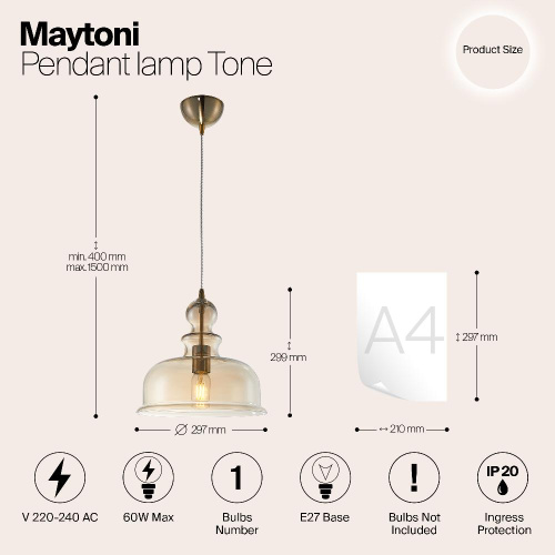 Подвесной светильник Maytoni Tone P001PL-01BZ Подвесной светильник Maytoni Tone P001PL-01BZ