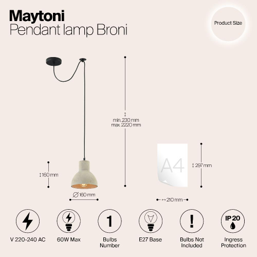 Подвесной светильник Maytoni Broni T434-PL-01-GR
