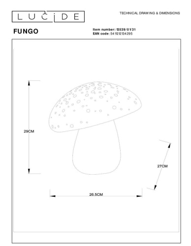 Настольная лампа Lucide Fungo 13539/01/31 Настольная лампа Lucide Fungo 13539/01/31