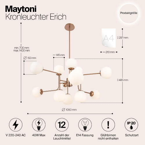 Подвесная люстра Maytoni Erich MOD221-PL-12-G Подвесная люстра Maytoni Erich MOD221-PL-12-G