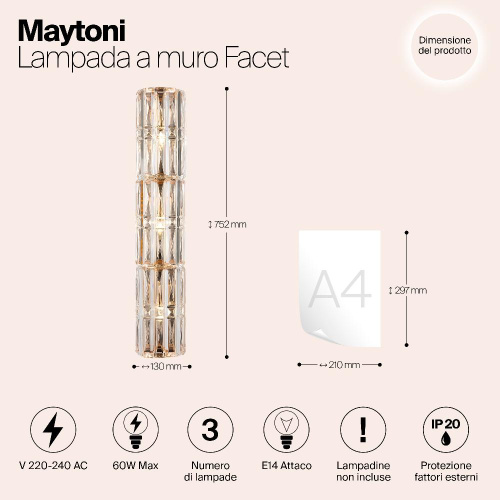 Настенный светильник Maytoni Facet MOD094WL-03G Настенный светильник Maytoni Facet MOD094WL-03G