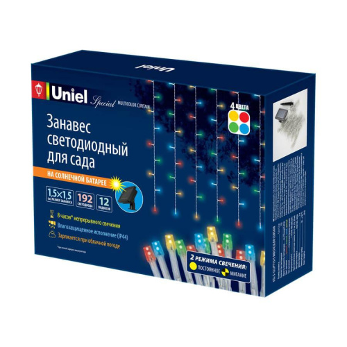 Гирлянда на солнечных батареях Uniel Занавес USL-S-132/PT1515 Multicolor Curtain UL-00006539 Гирлянда на солнечных батареях Uniel Занавес USL-S-132/PT1515 Multicolor Curtain UL-00006539