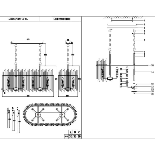 Подвесная люстра Lumien Hall Alte LH3061/8PO-CO-CL Подвесная люстра Lumien Hall Alte LH3061/8PO-CO-CL