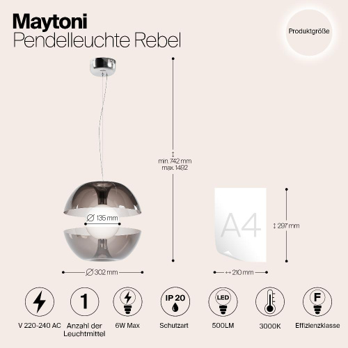 Подвесной светодиодный светильник Maytoni Rebel MOD322PL-L6B3K Подвесной светодиодный светильник Maytoni Rebel MOD322PL-L6B3K