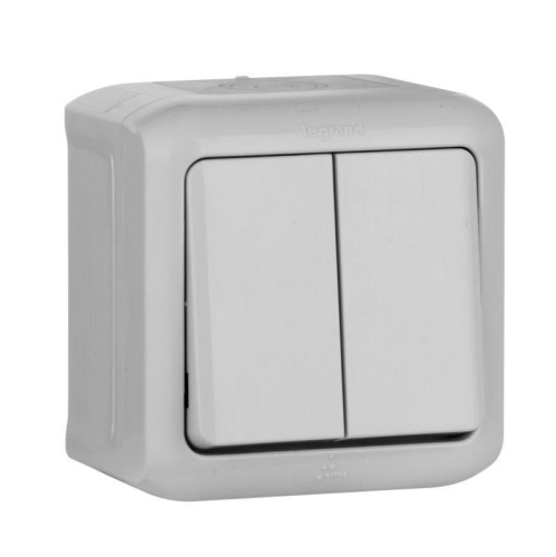 Выключатель двухклавишный Legrand Quteo 10A 250V серый 782332 Выключатель двухклавишный Legrand Quteo 10A 250V серый 782332