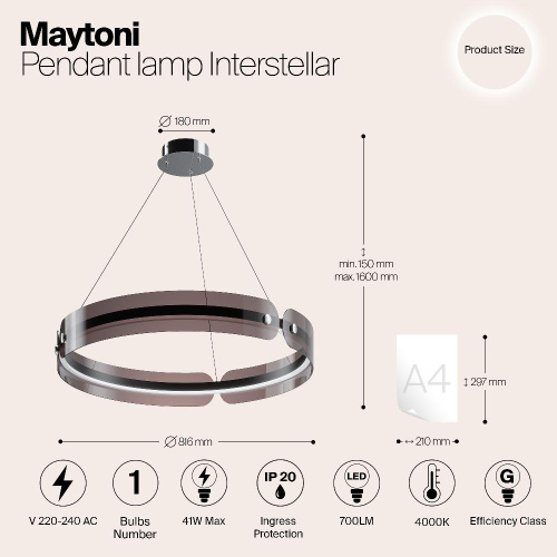 Подвесной светодиодный светильник Maytoni Interstellar MOD309PL-L40GR4K Подвесной светодиодный светильник Maytoni Interstellar MOD309PL-L40GR4K