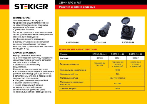 Розетка Feron Stekker с/з 32A 4000V с крышкой черный RST323144 39022 Розетка Feron Stekker с/з 32A 4000V с крышкой черный RST323144 39022