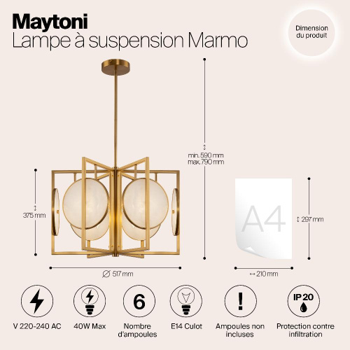 Подвесная люстра Maytoni Marmo MOD099PL-06G Подвесная люстра Maytoni Marmo MOD099PL-06G