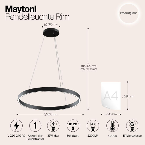 Подвесной светодиодный светильник Maytoni Rim MOD058PL-L32B4K Подвесной светодиодный светильник Maytoni Rim MOD058PL-L32B4K