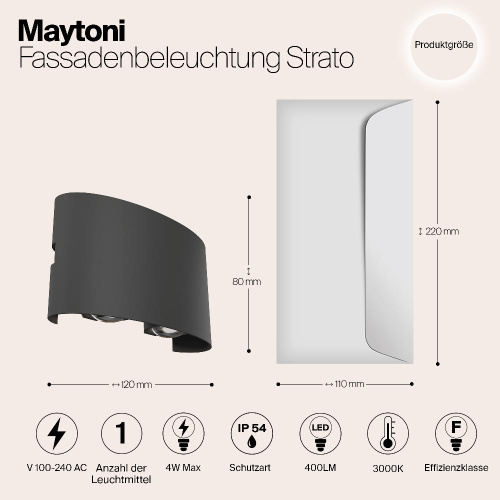 Уличный настенный светодиодный светильник Maytoni Strato O417WL-L4GR3K