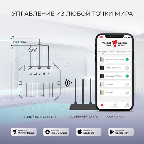 Сенсорный выключатель двухклавишный с функцией Wi-Fi Werkel черный W4520608 4690389171260 Сенсорный выключатель двухклавишный с функцией Wi-Fi Werkel черный W4520608 4690389171260