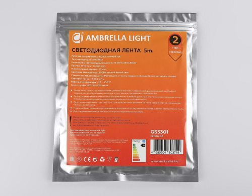 Светодиодная лента Ambrella Light 18W/m 240LED/m 2835SMD теплый белый 5M GS3301 Светодиодная лента Ambrella Light 18W/m 240LED/m 2835SMD теплый белый 5M GS3301