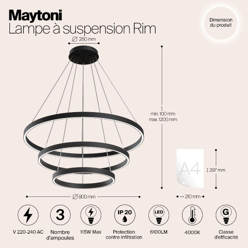Подвесной светодиодный светильник Maytoni Rim MOD058PL-L100B4K Подвесной светодиодный светильник Maytoni Rim MOD058PL-L100B4K
