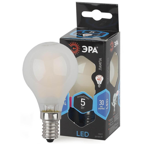 Лампа светодиодная филаментная ЭРА E14 5W 4000K матовая F-LED P45-5W-840-E14 frost Лампа светодиодная филаментная ЭРА E14 5W 4000K матовая F-LED P45-5W-840-E14 frost