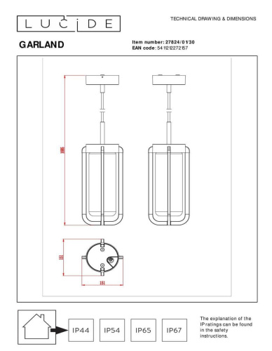 Уличный подвесной светильник Lucide Garland 27824/01/30 Уличный подвесной светильник Lucide Garland 27824/01/30