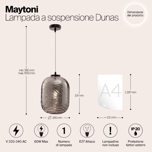 Подвесной светильник Maytoni Dunas P058PL-01B Подвесной светильник Maytoni Dunas P058PL-01B