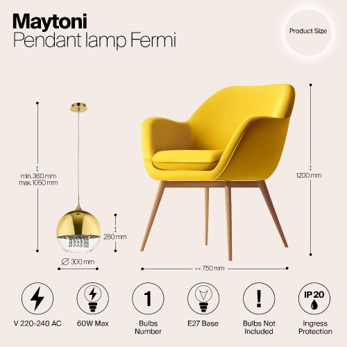 Подвесной светильник Maytoni Fermi P140-PL-170-1-G Подвесной светильник Maytoni Fermi P140-PL-170-1-G