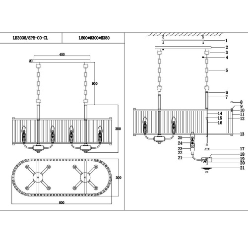 Подвесная люстра Lumien Hall Lariana LH3038/8PR-CO-CL Подвесная люстра Lumien Hall Lariana LH3038/8PR-CO-CL