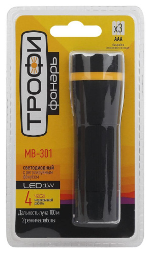 Ручной светодиодный фонарь ЭРА Трофи от батареек 155х90 40 лм MB-301 Б0033750 Ручной светодиодный фонарь ЭРА Трофи от батареек 155х90 40 лм MB-301 Б0033750