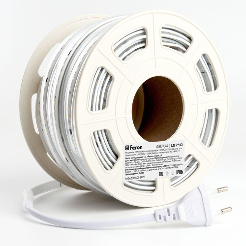 Светодиодная влагозащищенная лента Feron 10W/m 120LED/m 2835SMD дневной белый 25M LS710 48764 Светодиодная влагозащищенная лента Feron 10W/m 120LED/m 2835SMD дневной белый 25M LS710 48764