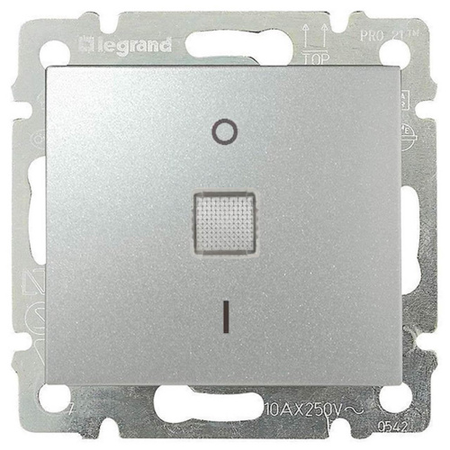 Переключатель одноклавишный двухполюсный Legrand Valena 10A 250V с подсветкой алюминий 770149 Переключатель одноклавишный двухполюсный Legrand Valena 10A 250V с подсветкой алюминий 770149