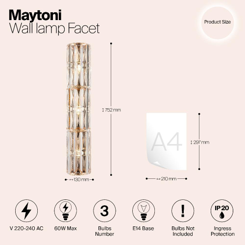 Настенный светильник Maytoni Facet MOD094WL-03G Настенный светильник Maytoni Facet MOD094WL-03G