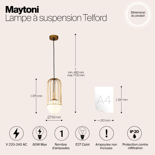 Подвесной светильник Maytoni Telford P362PL-01G Подвесной светильник Maytoni Telford P362PL-01G