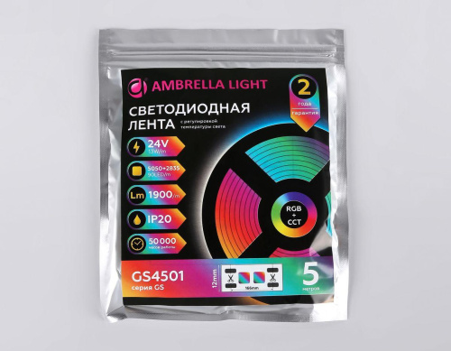 Светодиодная лента Ambrella Light 13W/m 90LED/m 5050+2835SMD RGB+белый 5M GS4501 Светодиодная лента Ambrella Light 13W/m 90LED/m 5050+2835SMD RGB+белый 5M GS4501