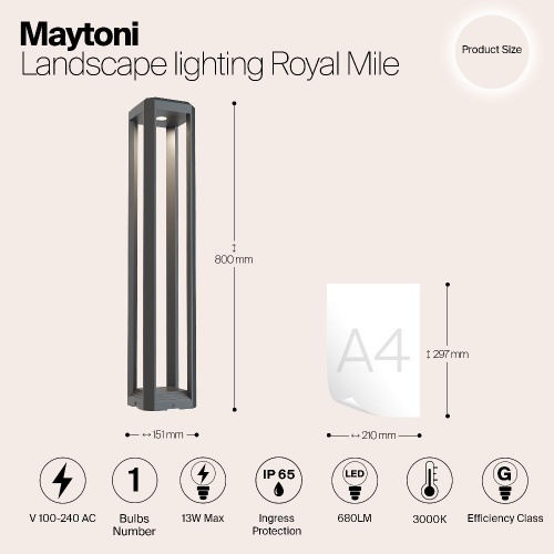 Ландшафтный светодиодный светильник Maytoni Royal Mile O019FL-L12GR3K Ландшафтный светодиодный светильник Maytoni Royal Mile O019FL-L12GR3K