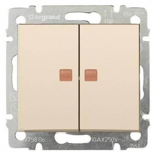 Переключатель двухклавишный Legrand Valena 10A 250V с подсветкой слоновая кость 774113 Переключатель двухклавишный Legrand Valena 10A 250V с подсветкой слоновая кость 774113