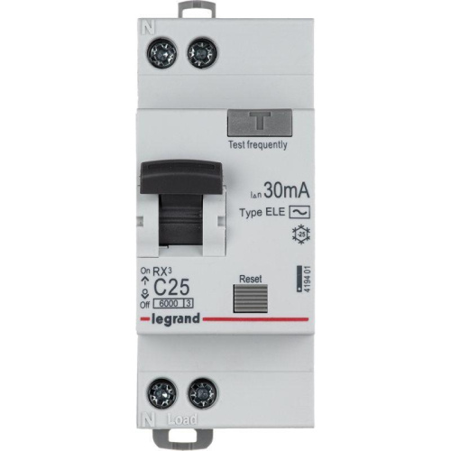 Выключатель автоматический дифференциального тока Legrand RX3 1П+Н 25А 6кА AC 419401 Выключатель автоматический дифференциального тока Legrand RX3 1П+Н 25А 6кА AC 419401