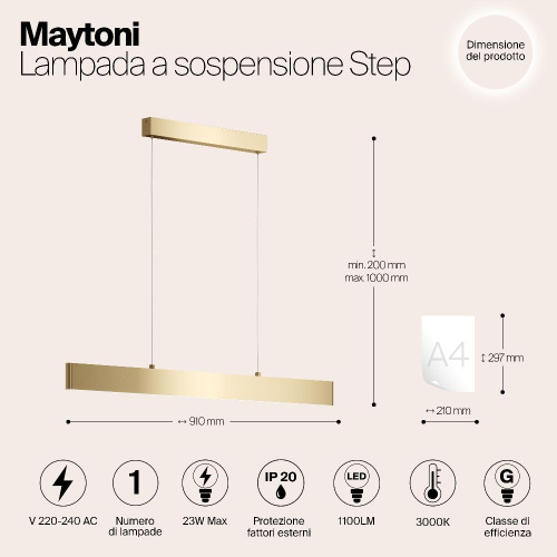 Подвесной светодиодный светильник Maytoni Step P010PL-L23G3K Подвесной светодиодный светильник Maytoni Step P010PL-L23G3K