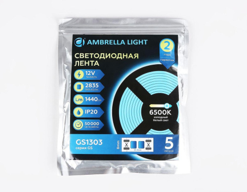 Светодиодная лента Ambrella Light 14,4W/m 180LED/m 2835SMD холодный белый 5M GS1303 Светодиодная лента Ambrella Light 14,4W/m 180LED/m 2835SMD холодный белый 5M GS1303