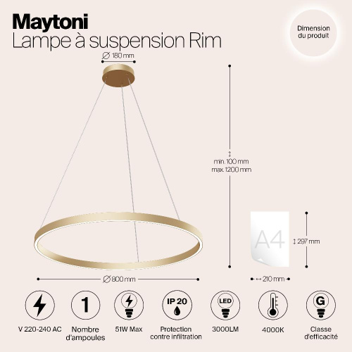 Подвесной светодиодный светильник Maytoni Rim MOD058PL-L42BS4K Подвесной светодиодный светильник Maytoni Rim MOD058PL-L42BS4K
