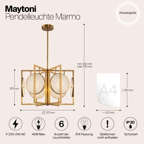Подвесная люстра Maytoni Marmo MOD099PL-06G Подвесная люстра Maytoni Marmo MOD099PL-06G