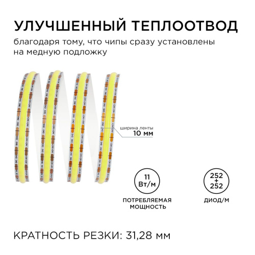 Светодиодная лента Apeyron 11W/m 504LED/m COB теплый/холодный белый 2M 219ОО Светодиодная лента Apeyron 11W/m 504LED/m COB теплый/холодный белый 2M 219ОО