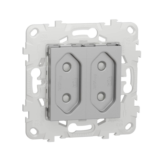 Розетка двойная Schneider Electric Unica New б/з со шторками NU503130 Розетка двойная Schneider Electric Unica New б/з со шторками NU503130