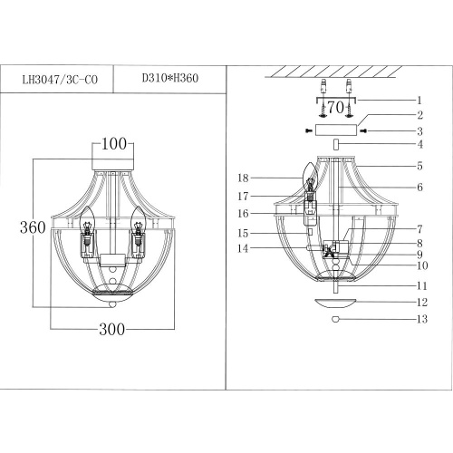 Потолочная люстра Lumien Hall Новара LH3047/3C-CO Потолочная люстра Lumien Hall Новара LH3047/3C-CO