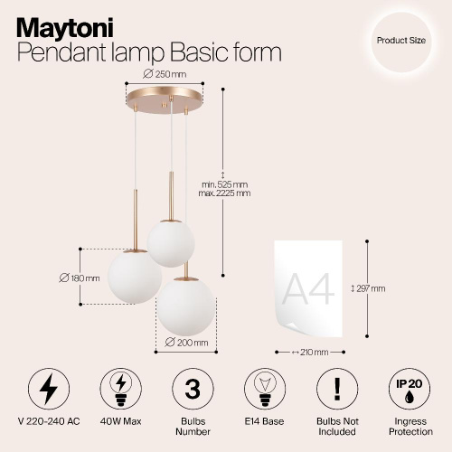 Подвесная люстра Maytoni Basic form MOD321PL-03G Подвесная люстра Maytoni Basic form MOD321PL-03G