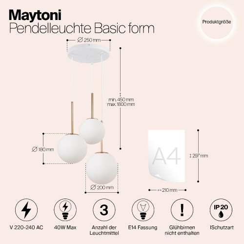 Подвесная люстра Maytoni Basic form MOD321PL-03G Подвесная люстра Maytoni Basic form MOD321PL-03G