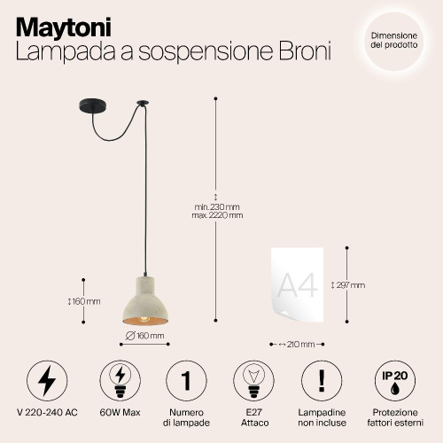 Подвесной светильник Maytoni Broni T434-PL-01-GR