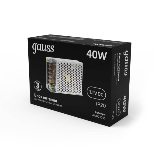 Блок питания Gauss Led Strip PS 12V 40W IP20 5A 202003040 Блок питания Gauss Led Strip PS 12V 40W IP20 5A 202003040