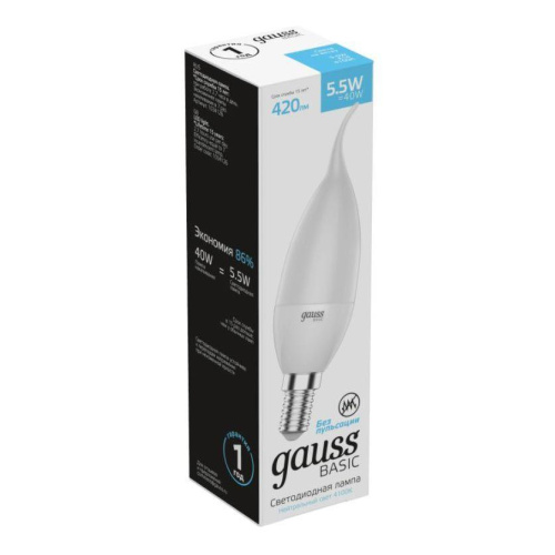 Лампа светодиодная Gauss E14 5,5W 4100К матовая 1034126 Лампа светодиодная Gauss E14 5,5W 4100К матовая 1034126